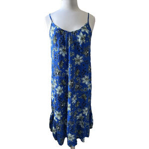 Style‎ & Co NWT Women’s M Hawaiian Floral Blue Gauze Ruffle Dress Travel Beach